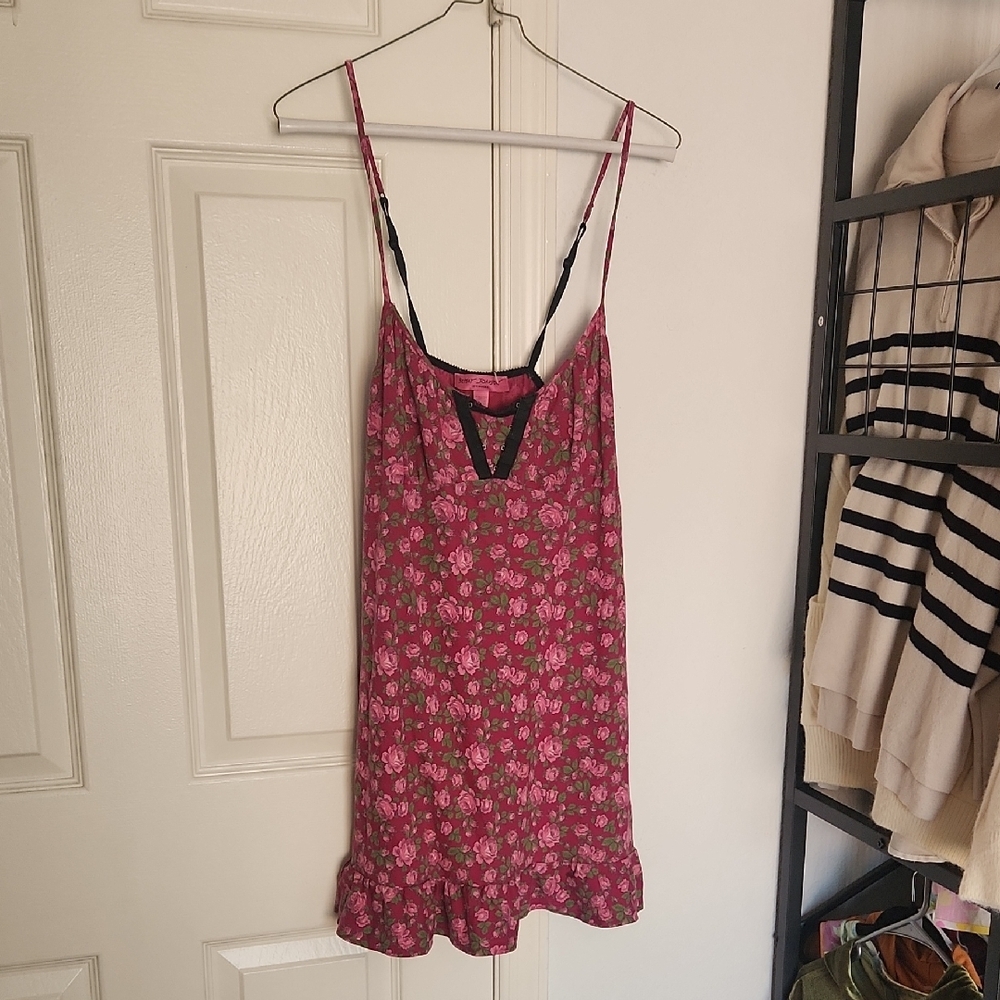 Betsey Johnson Intimates Pink Rose Slip Sleep Dress Small